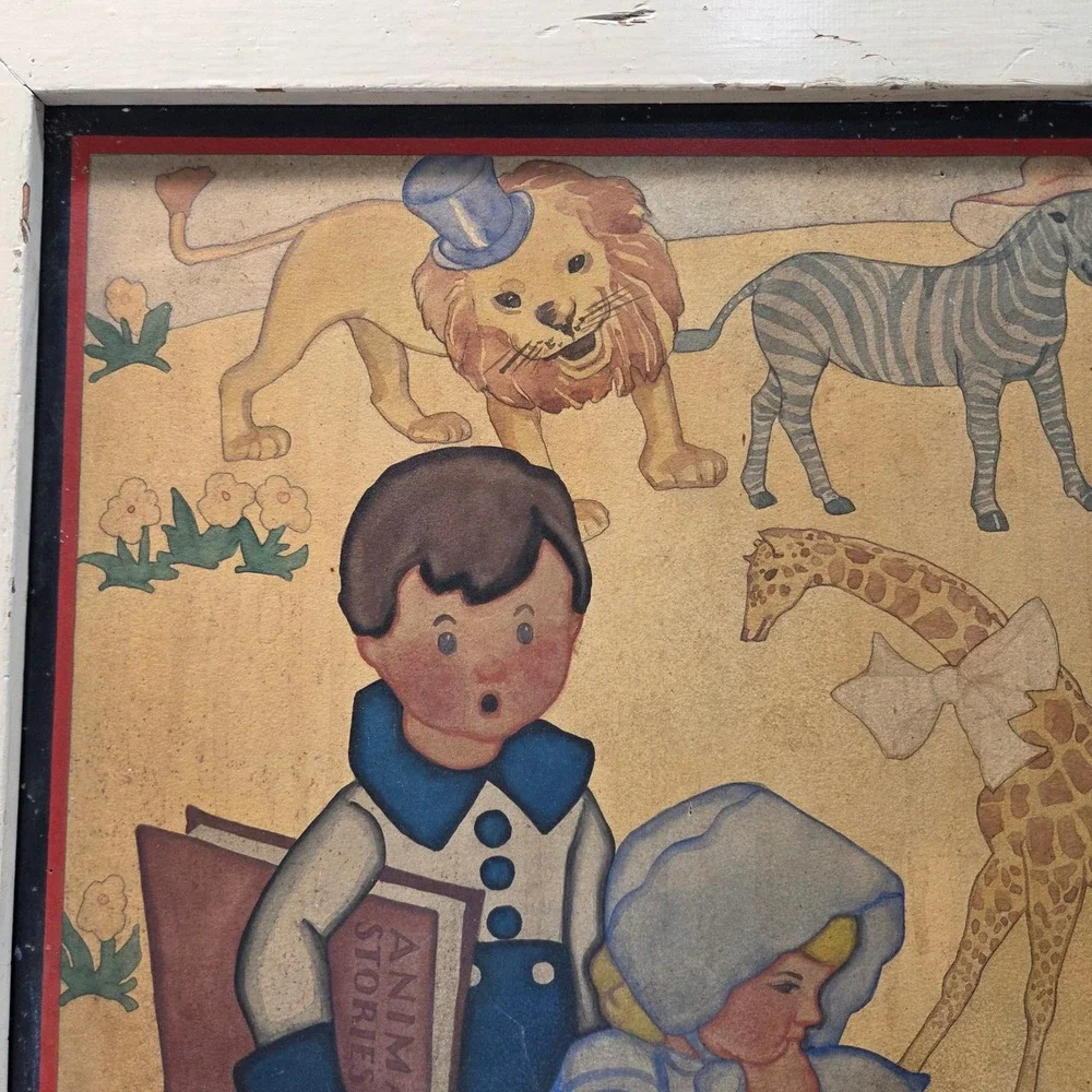 Vintage Ruth Kreps Nursery Art Framed Print Animals Storybook Children 26x26
